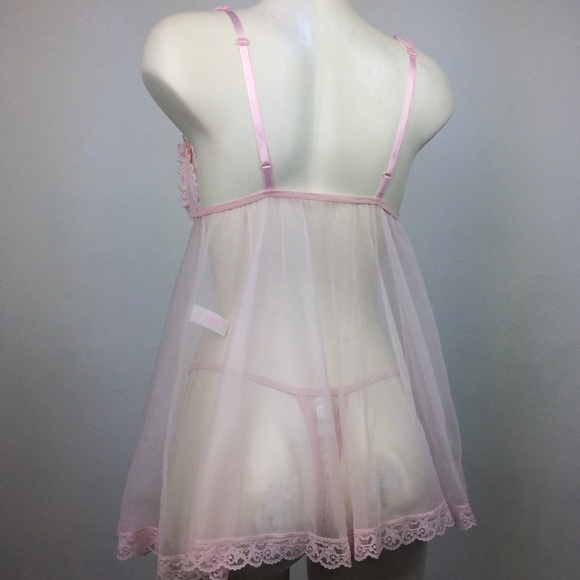 90's Pastel Baby Pink Daisy Pasties Underwire Lace Bra Babydoll Mini Dress - Picture 5 of 10